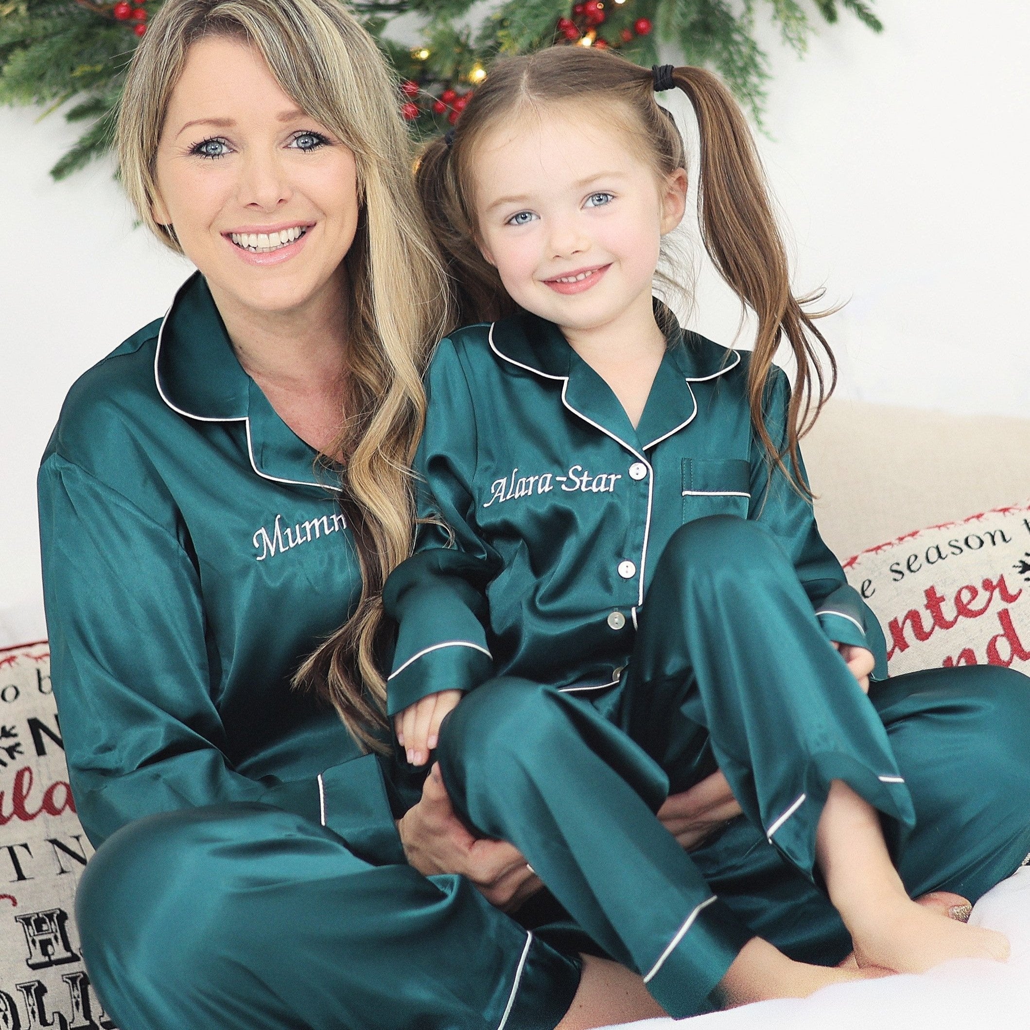 Girl's Emerald Silky Satin Pyjamas