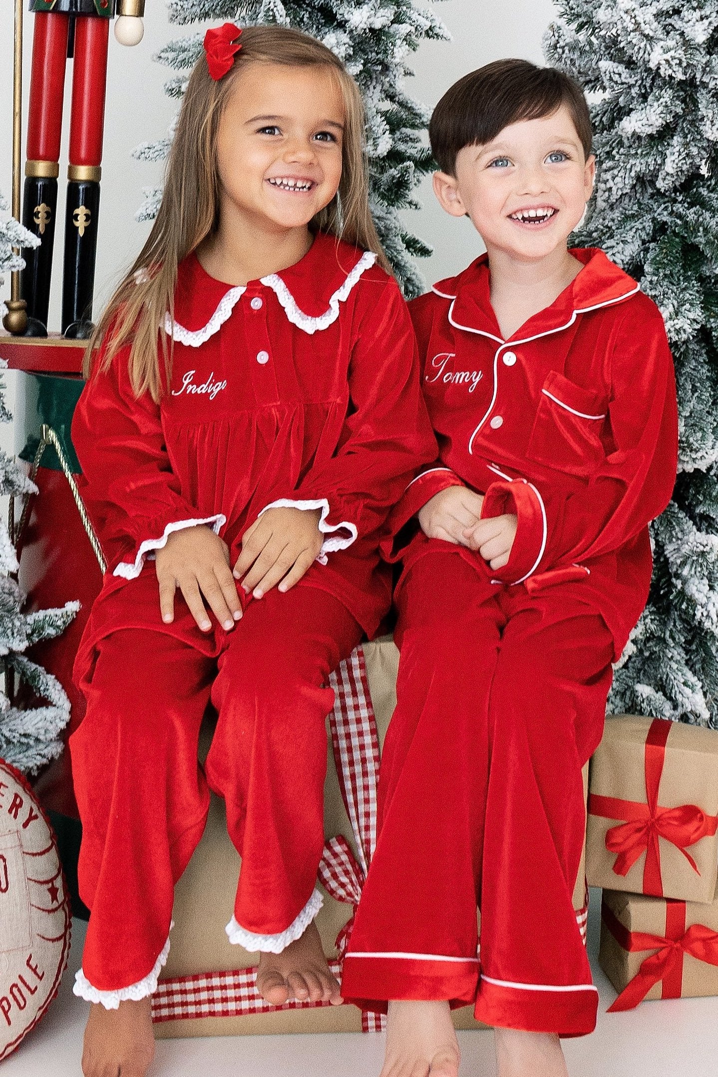 Boy's Red Velvet Christmas Pyjamas