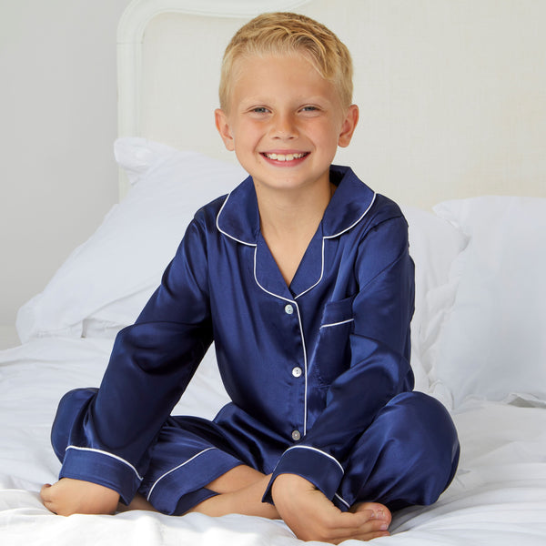 Boy's Silky Navy Satin Pyjamas