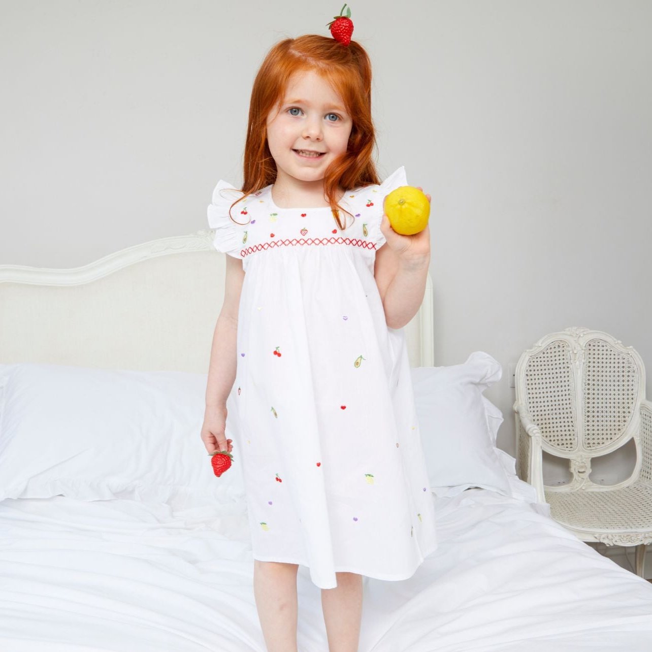 Girl's Cotton Embroidered Fruits Dress