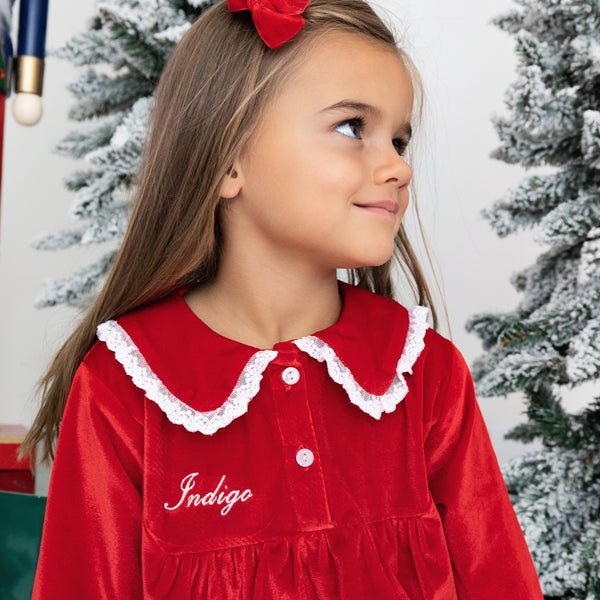 Girl's Red Velvet Christmas Pyjamas