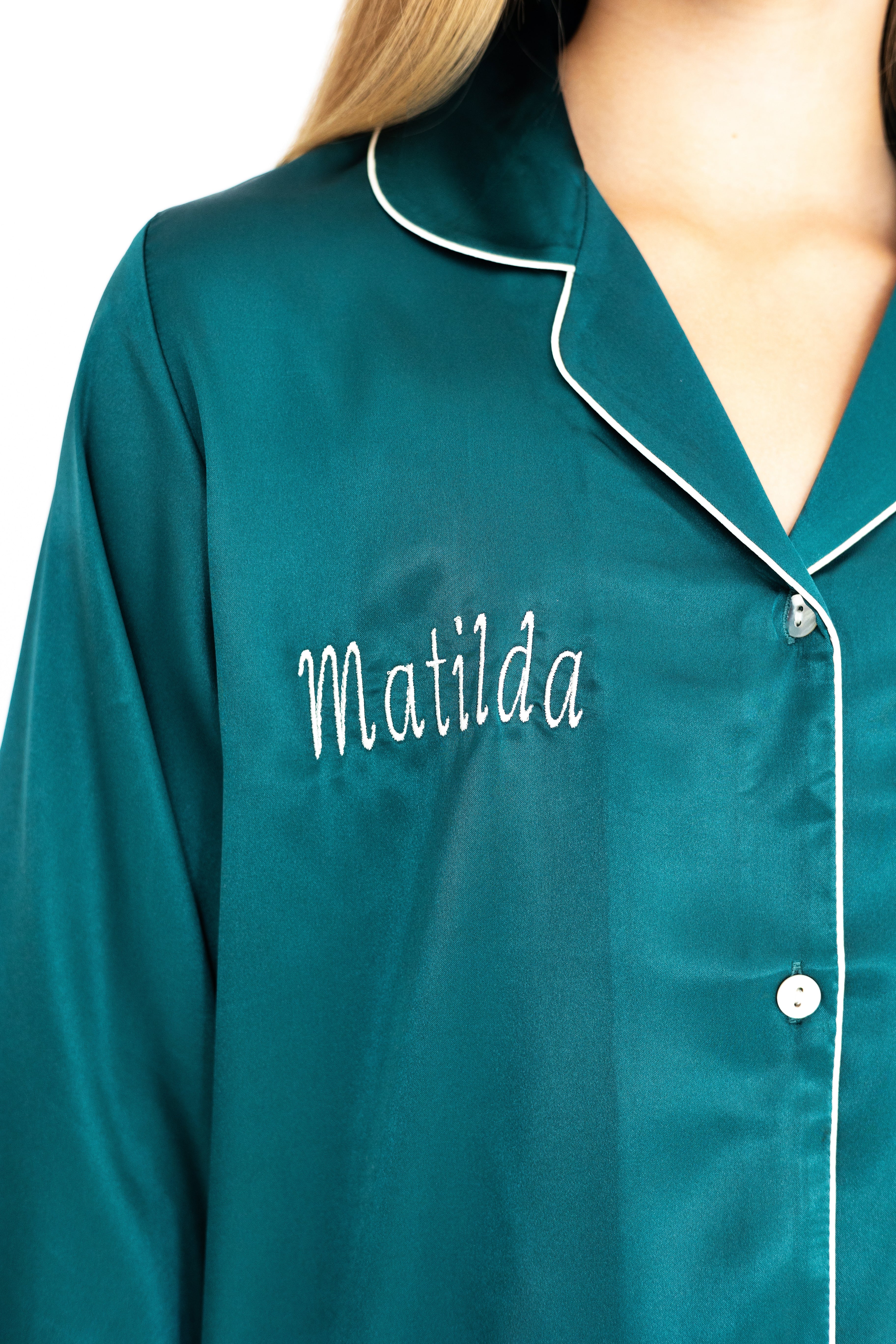 Girl's Emerald Silky Satin Pyjamas