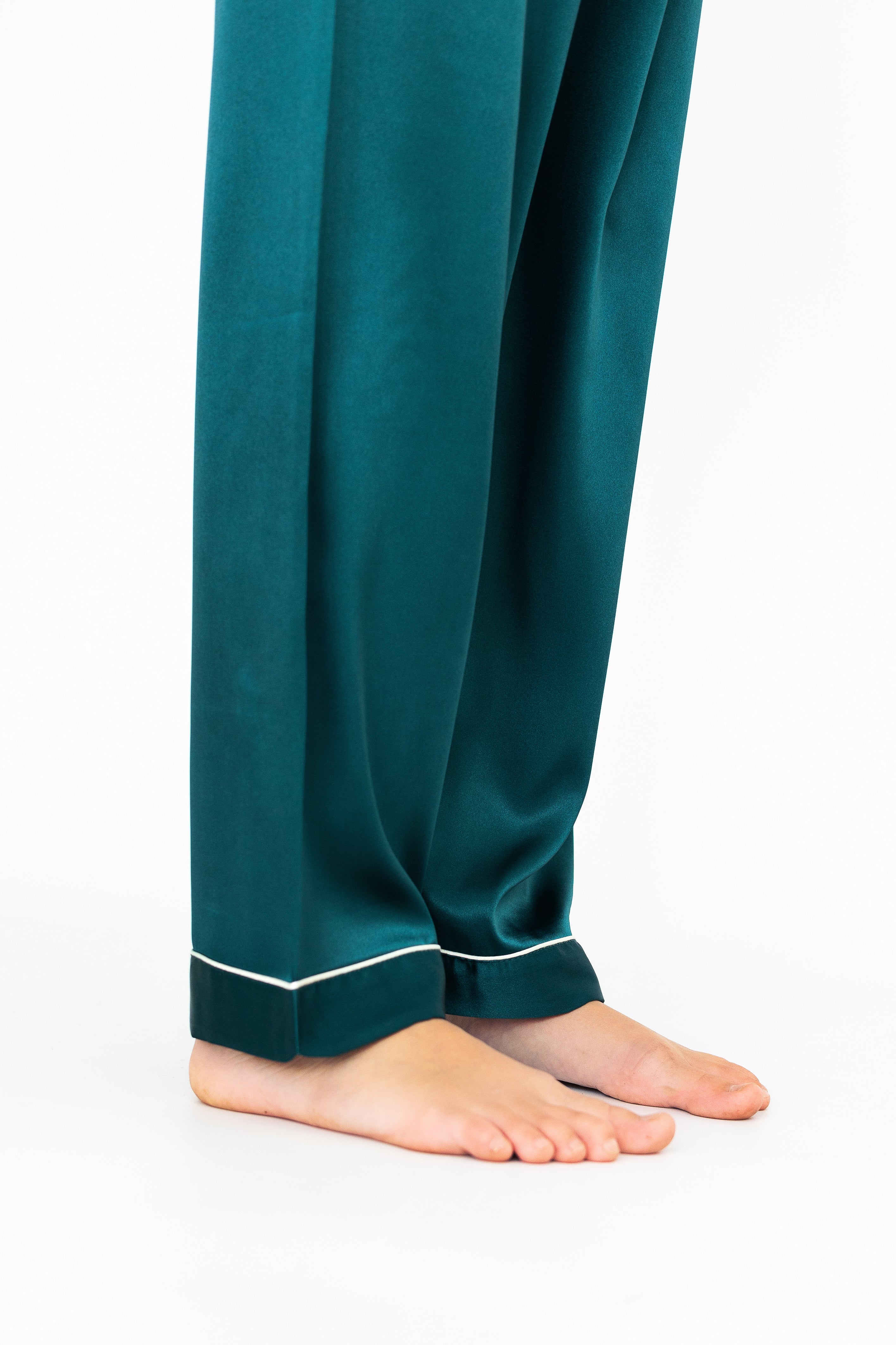 Girl's Emerald Silky Satin Pyjamas