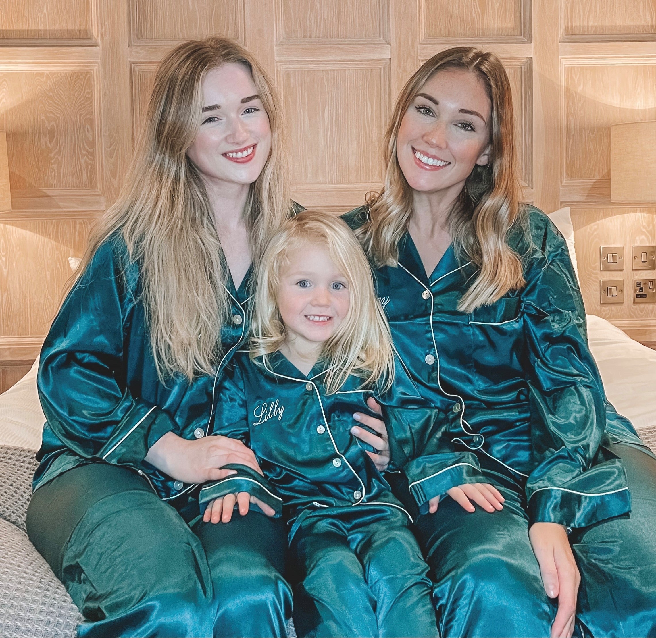 Girl's Emerald Silky Satin Pyjamas