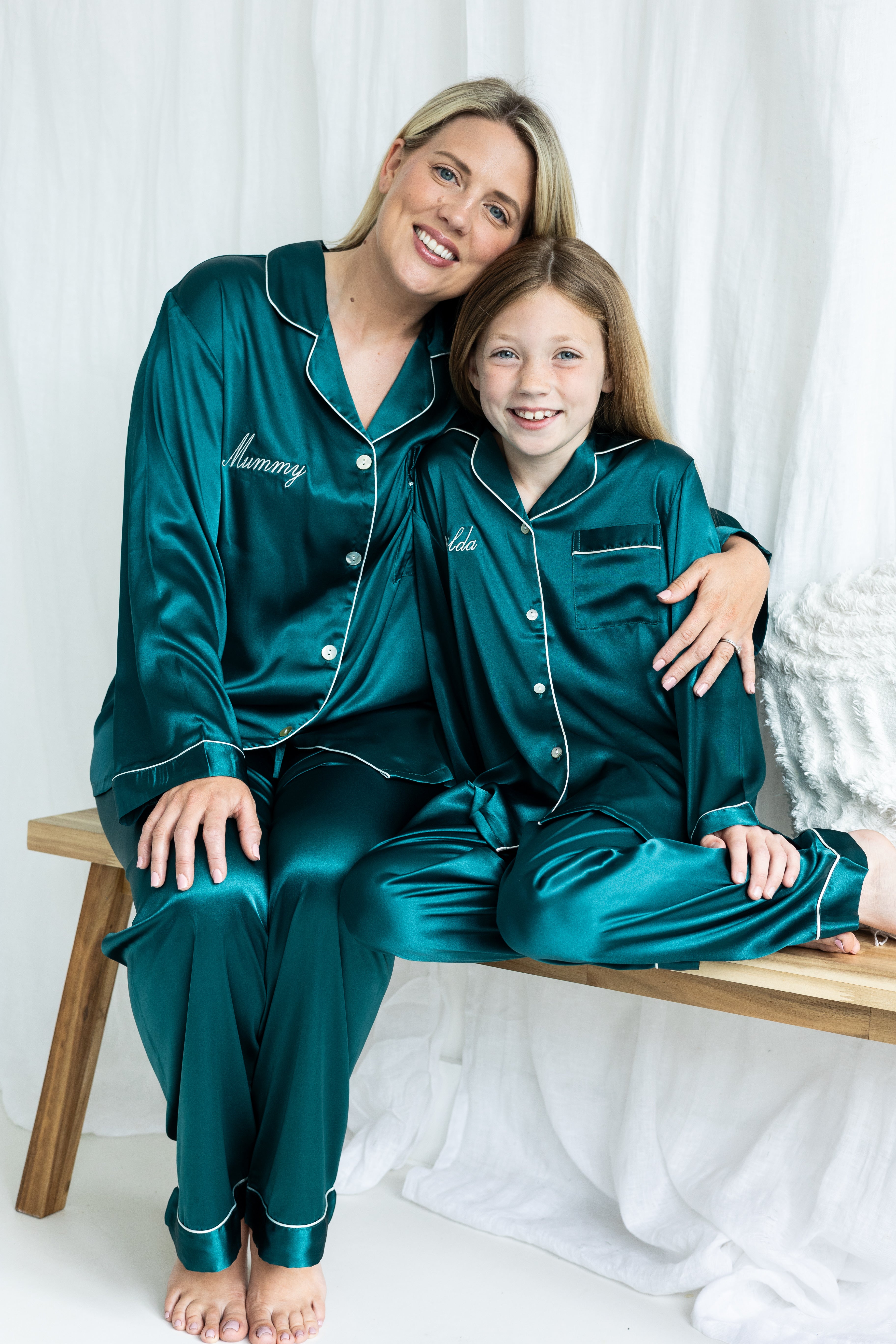 Girl's Emerald Silky Satin Pyjamas