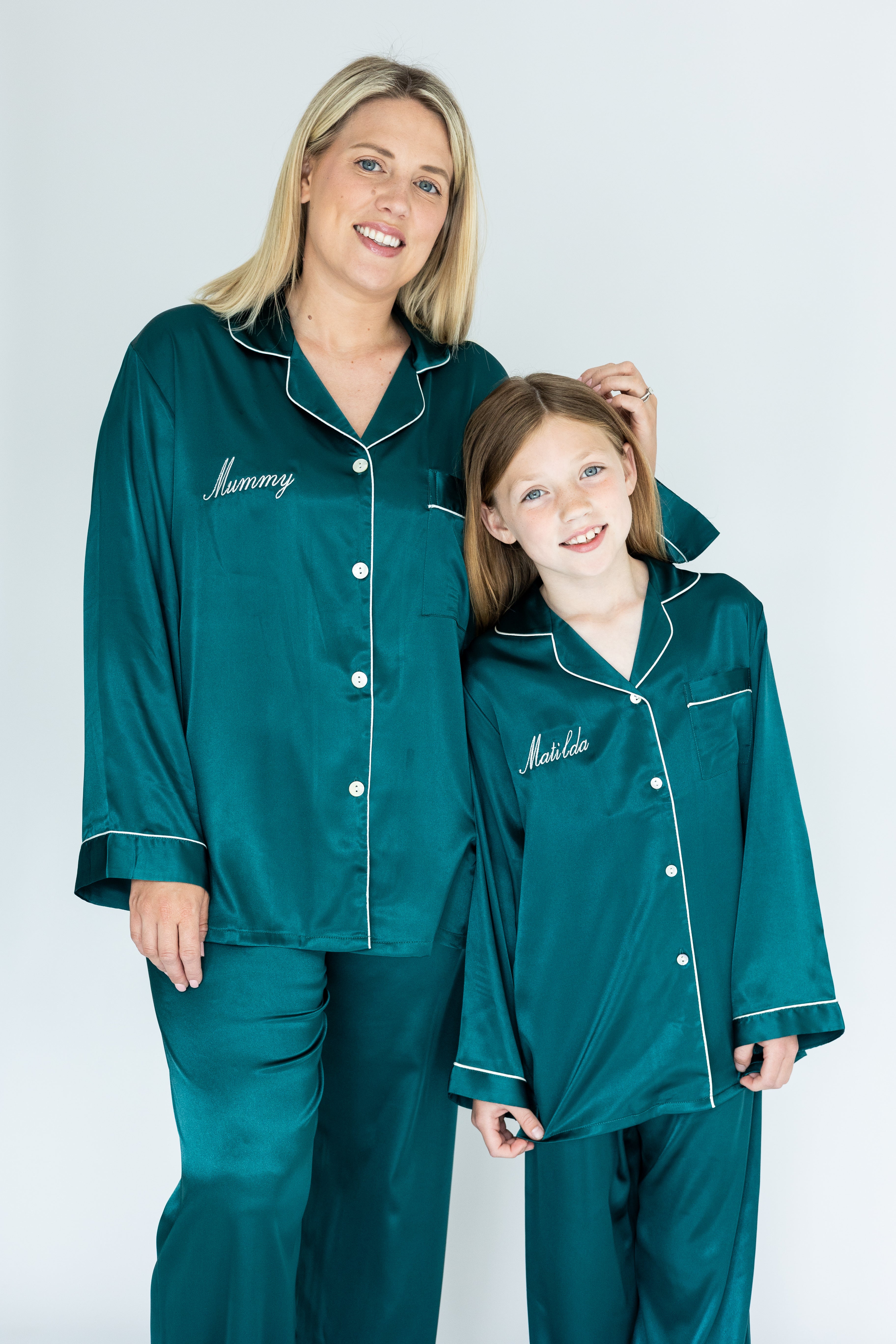 Girl's Emerald Silky Satin Pyjamas