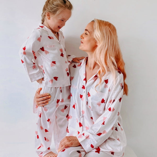 Women's Pink Heart Silky Satin Pyjamas