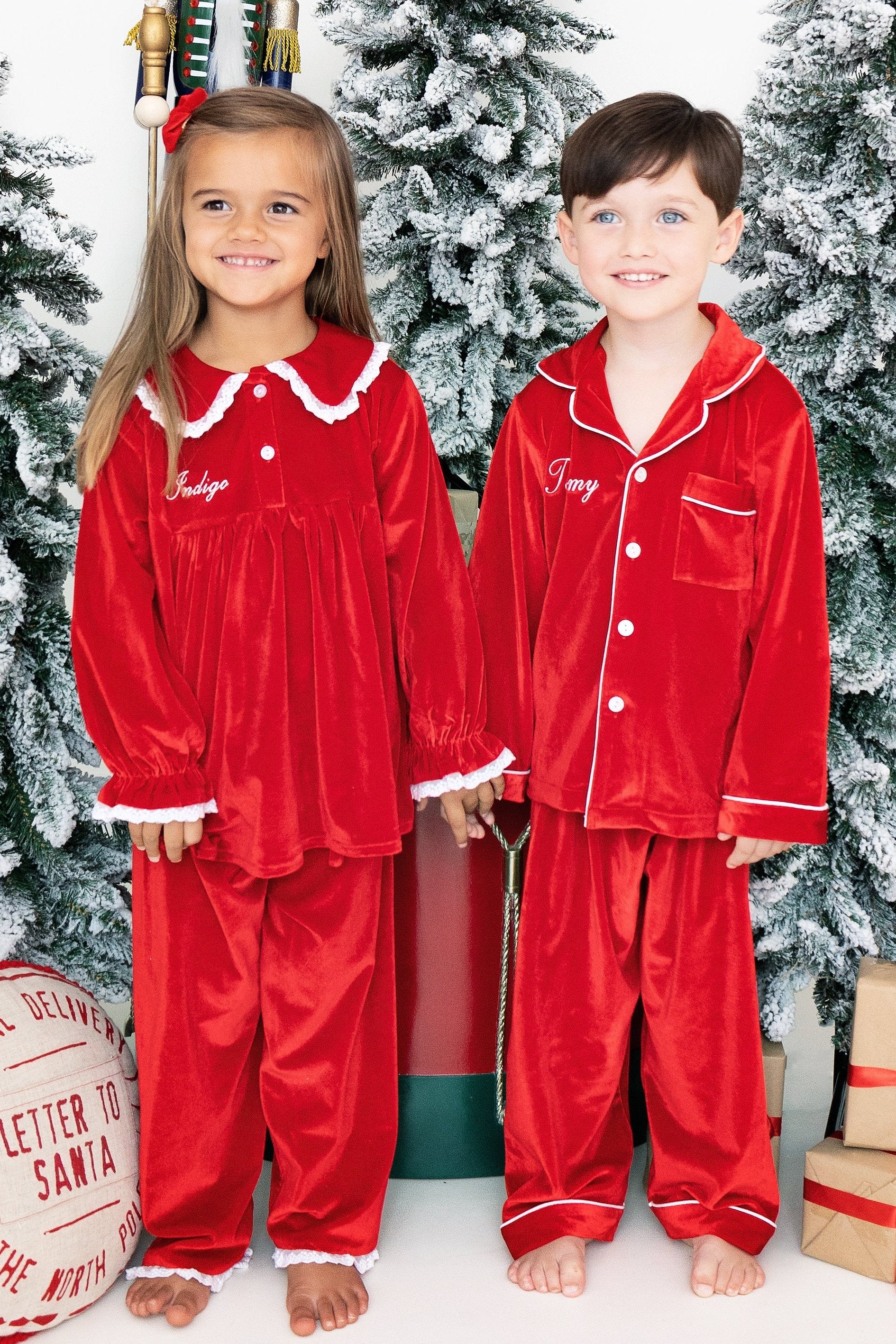 Boy's Red Velvet Christmas Pyjamas