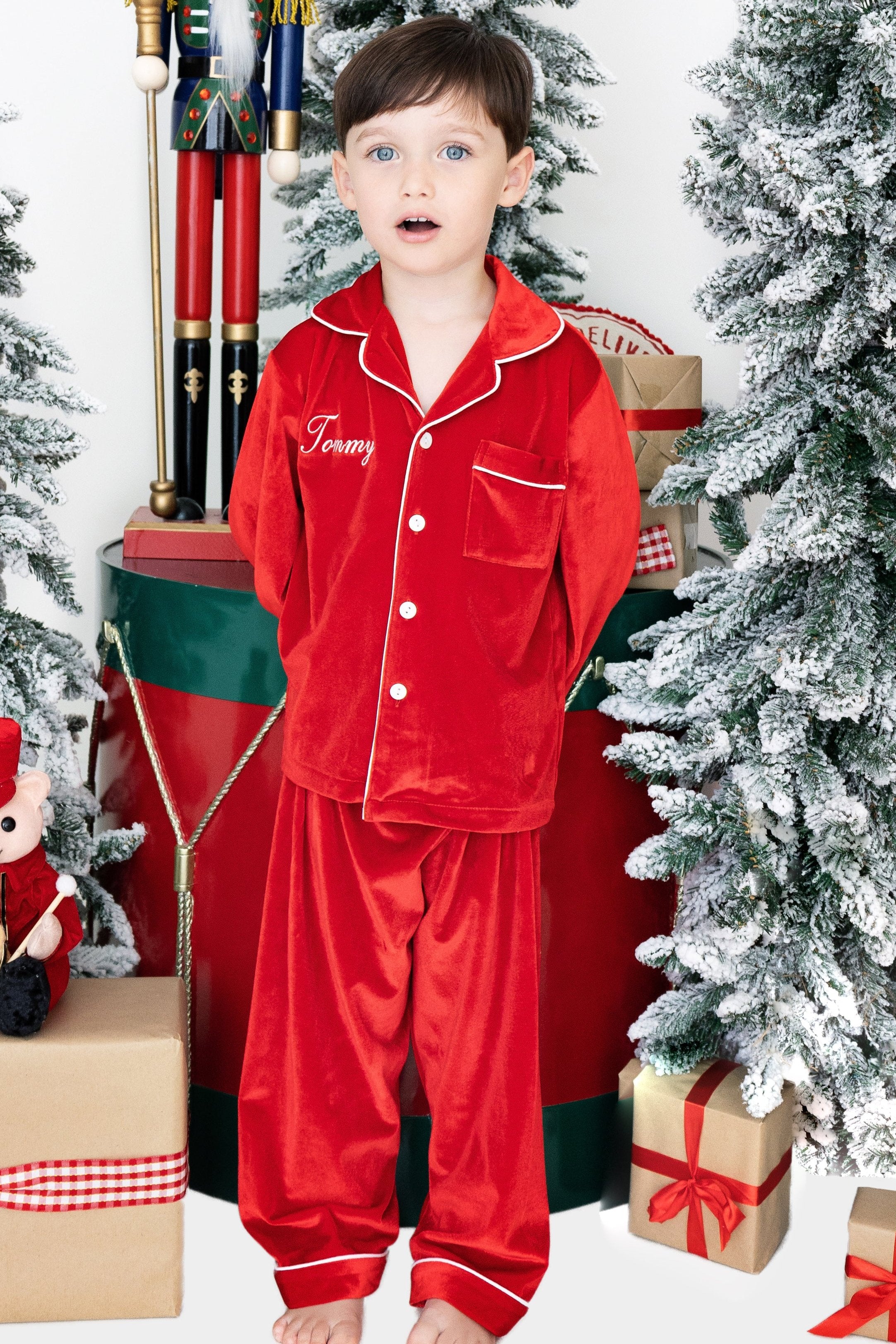 Boy's Red Velvet Christmas Pyjamas