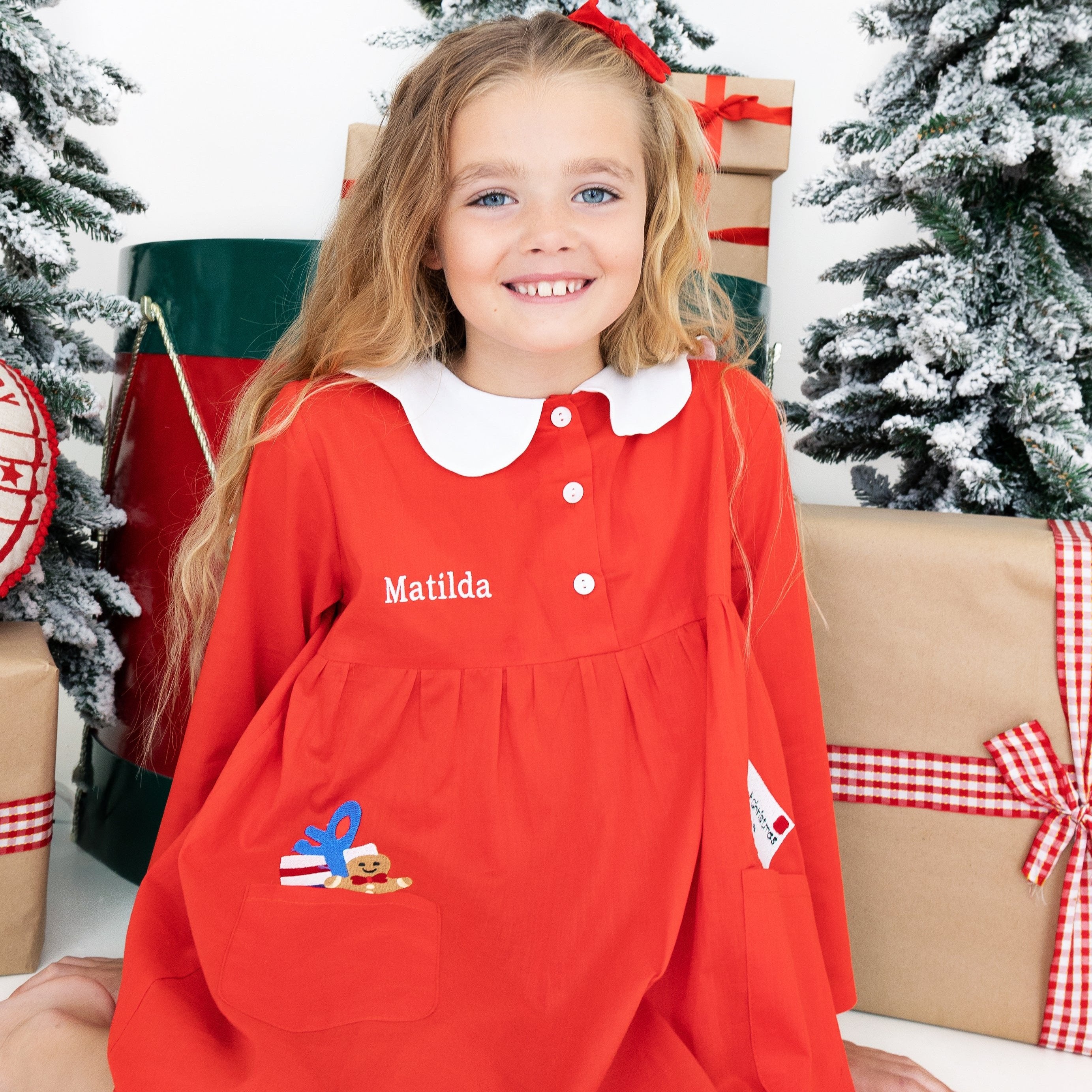 Girl's Christmas Red Cotton Gingerbread Dress