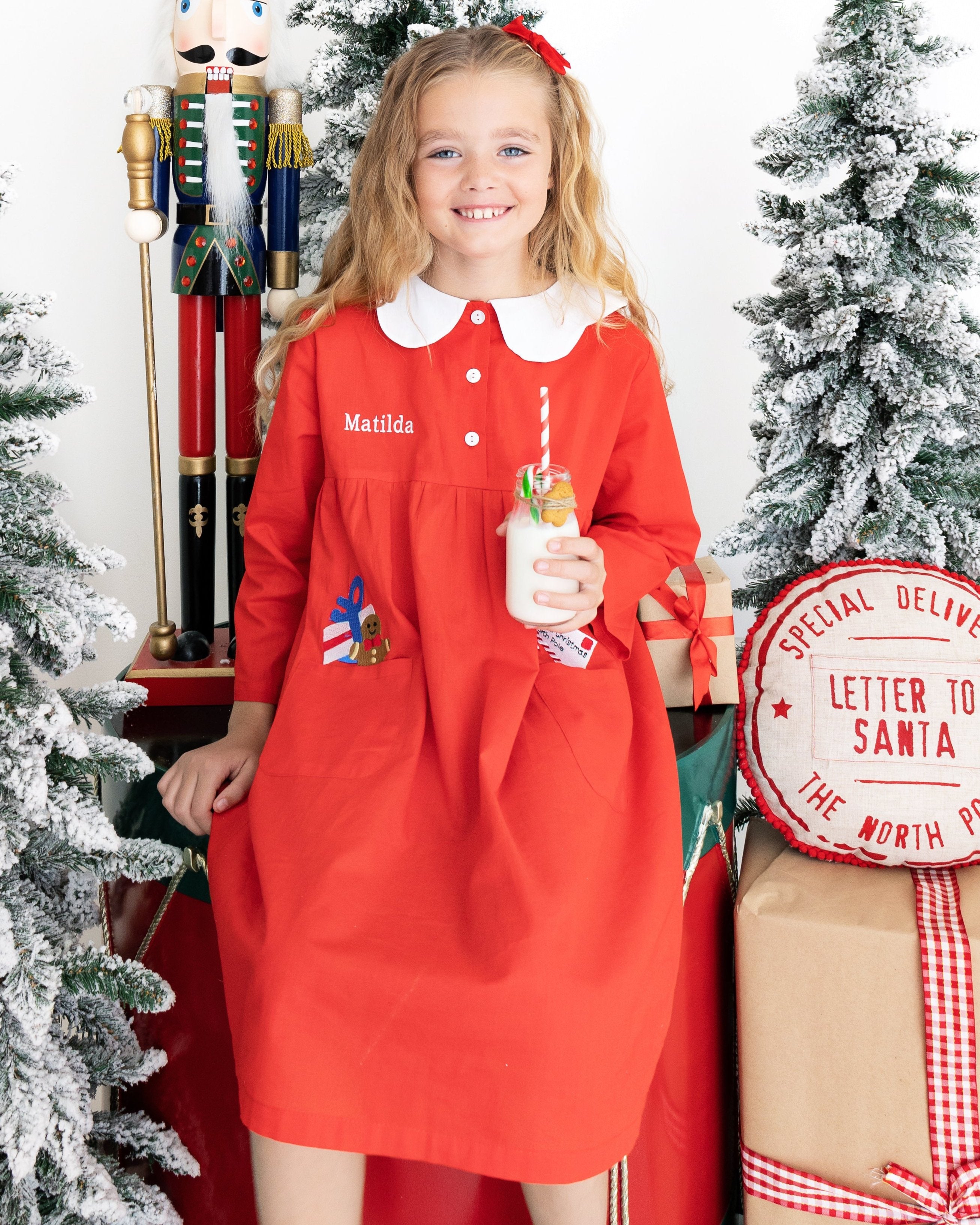 Girl's Christmas Red Cotton Gingerbread Dress