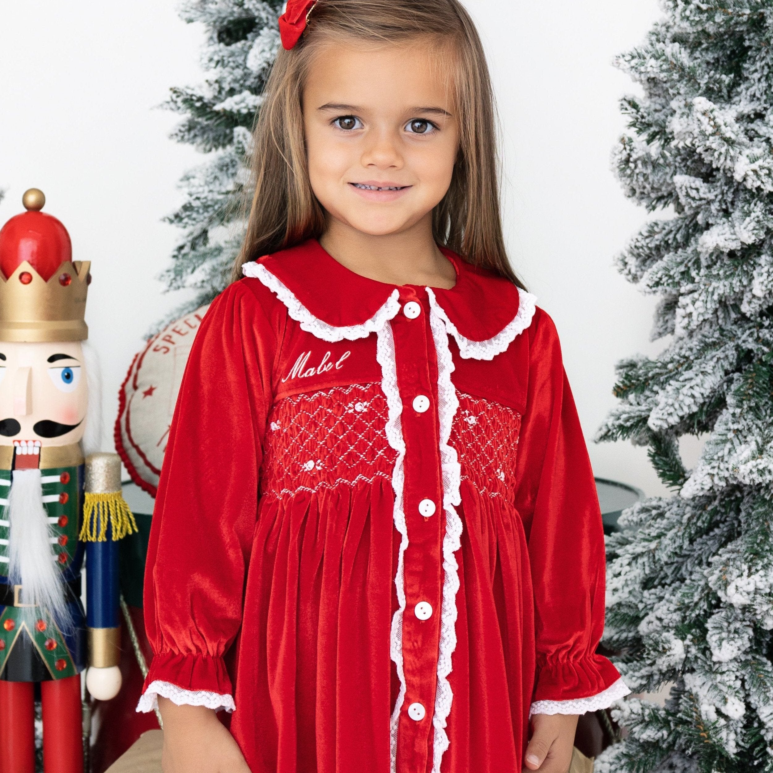 Girl's Red Velvet Christmas Dressing Gown
