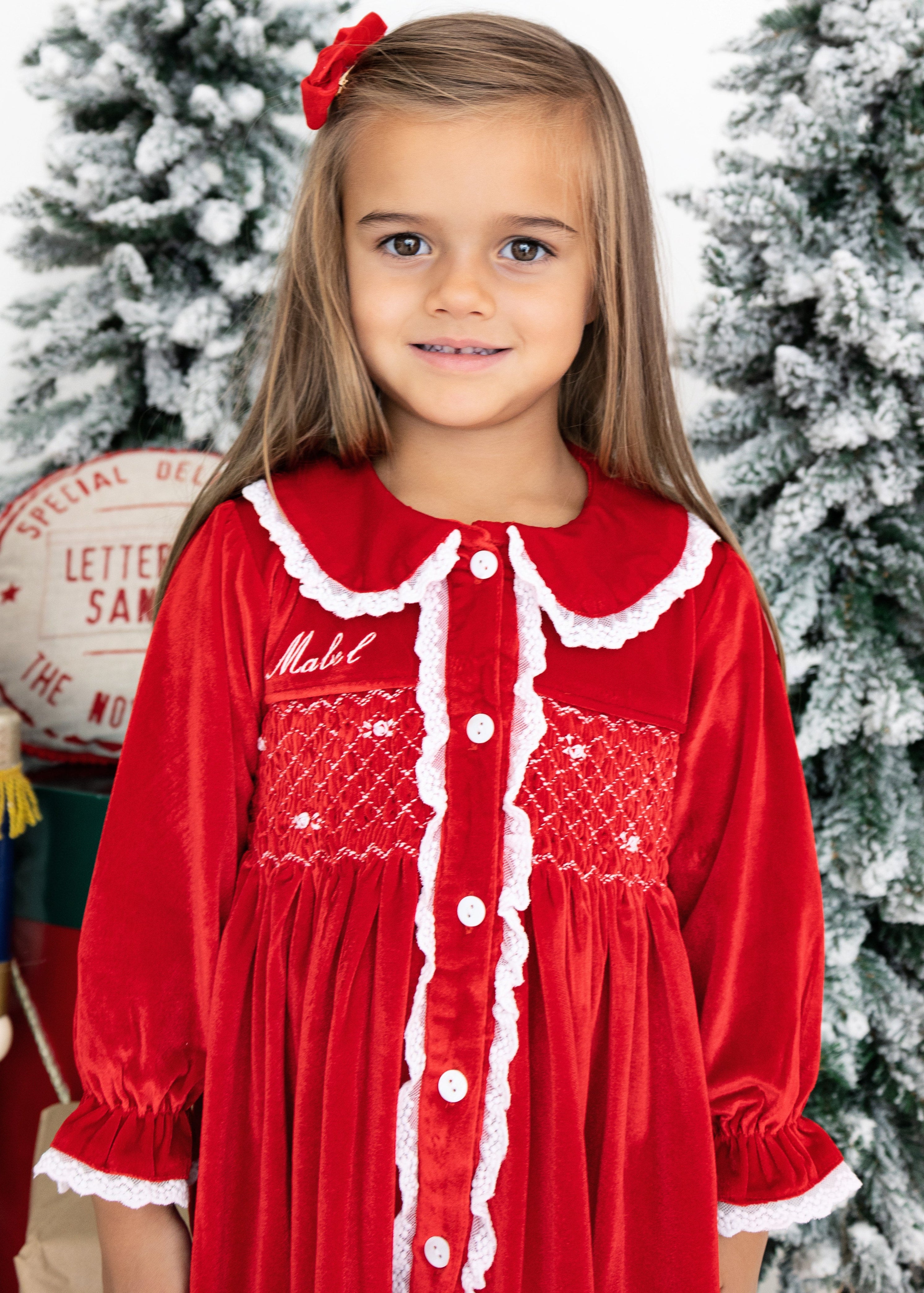 Girl's Red Velvet Christmas Dressing Gown