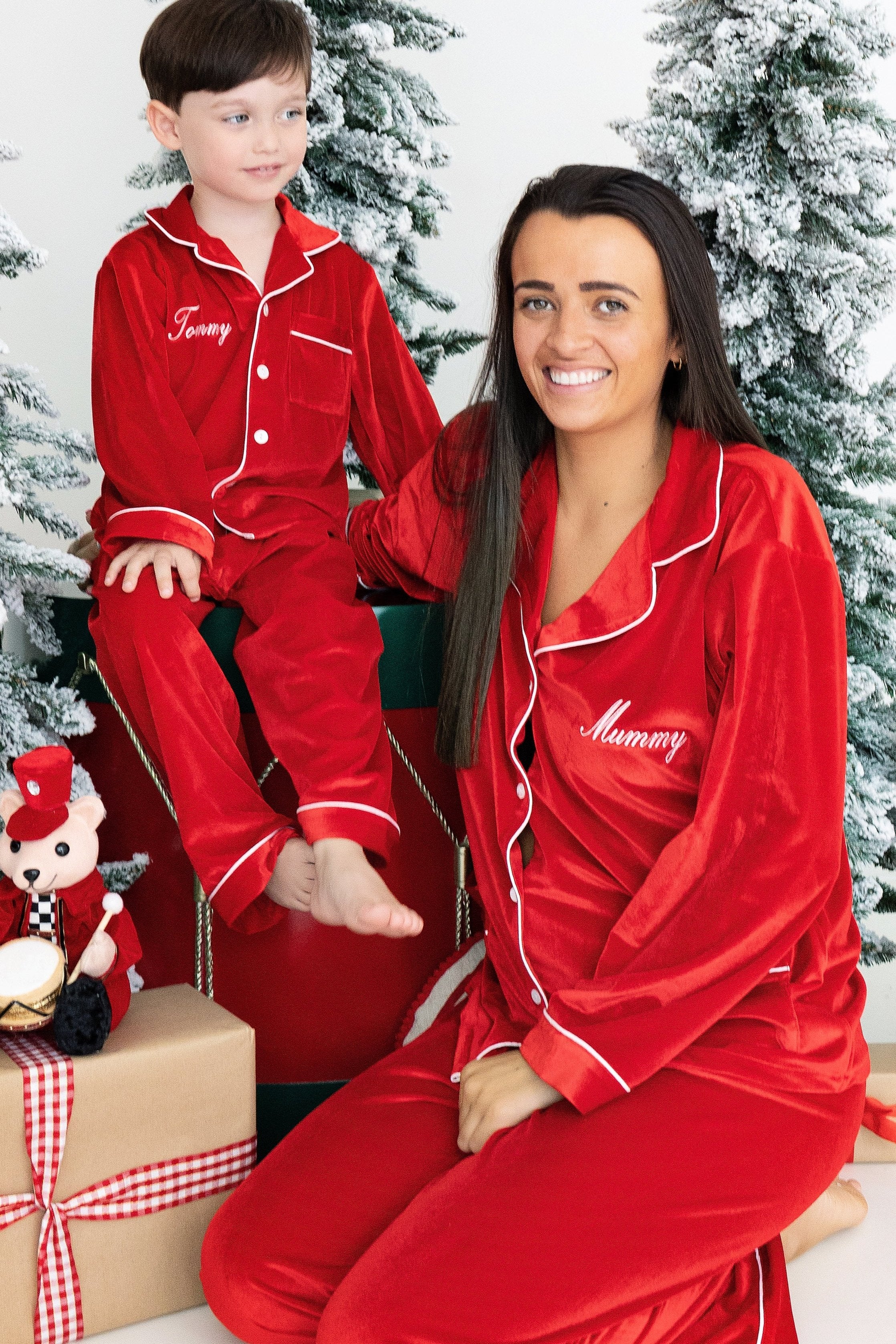 Personalised Women's Red Velvet Christmas Pyjamas – Mini Lunn
