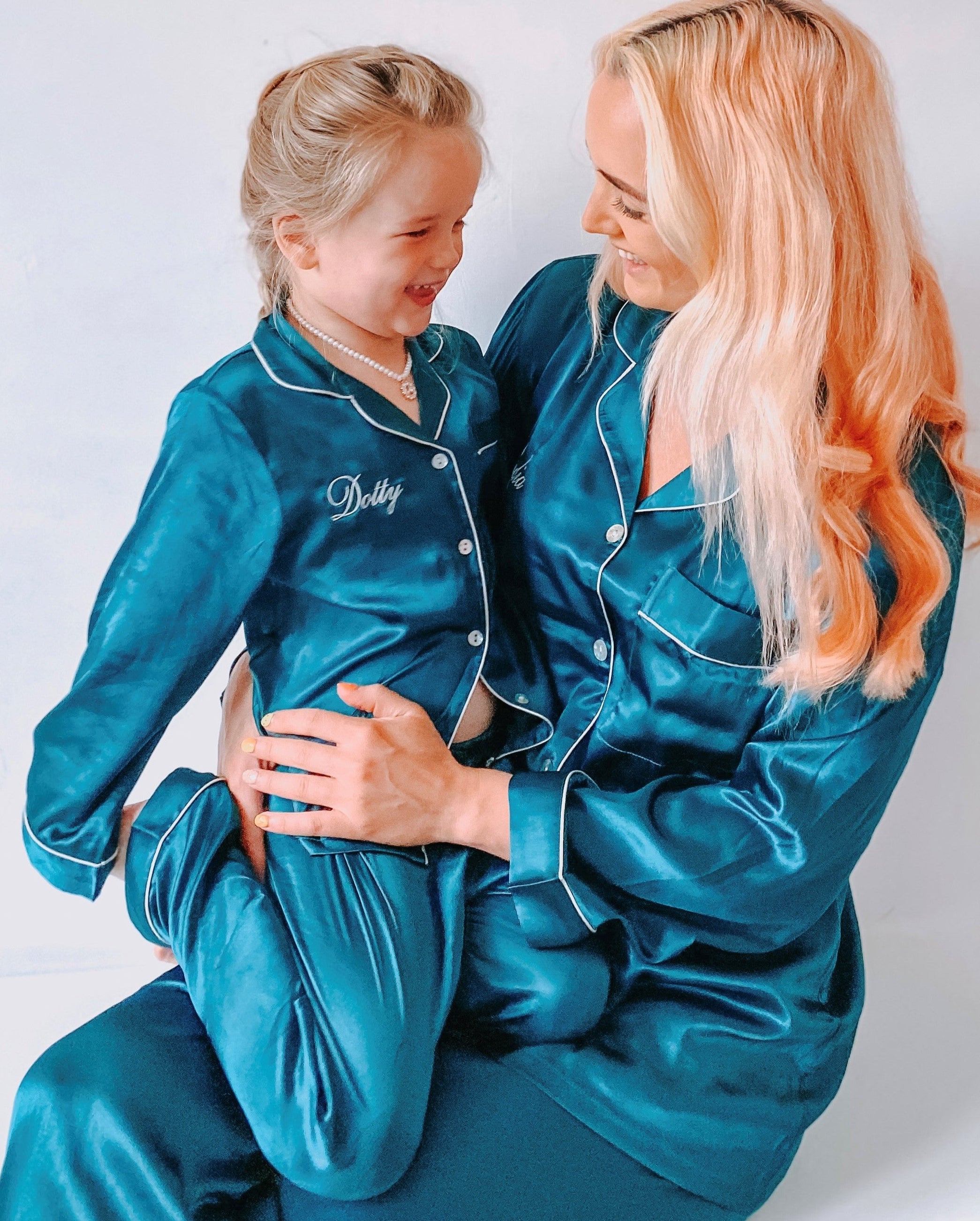 Girl's Emerald Silky Satin Pyjamas