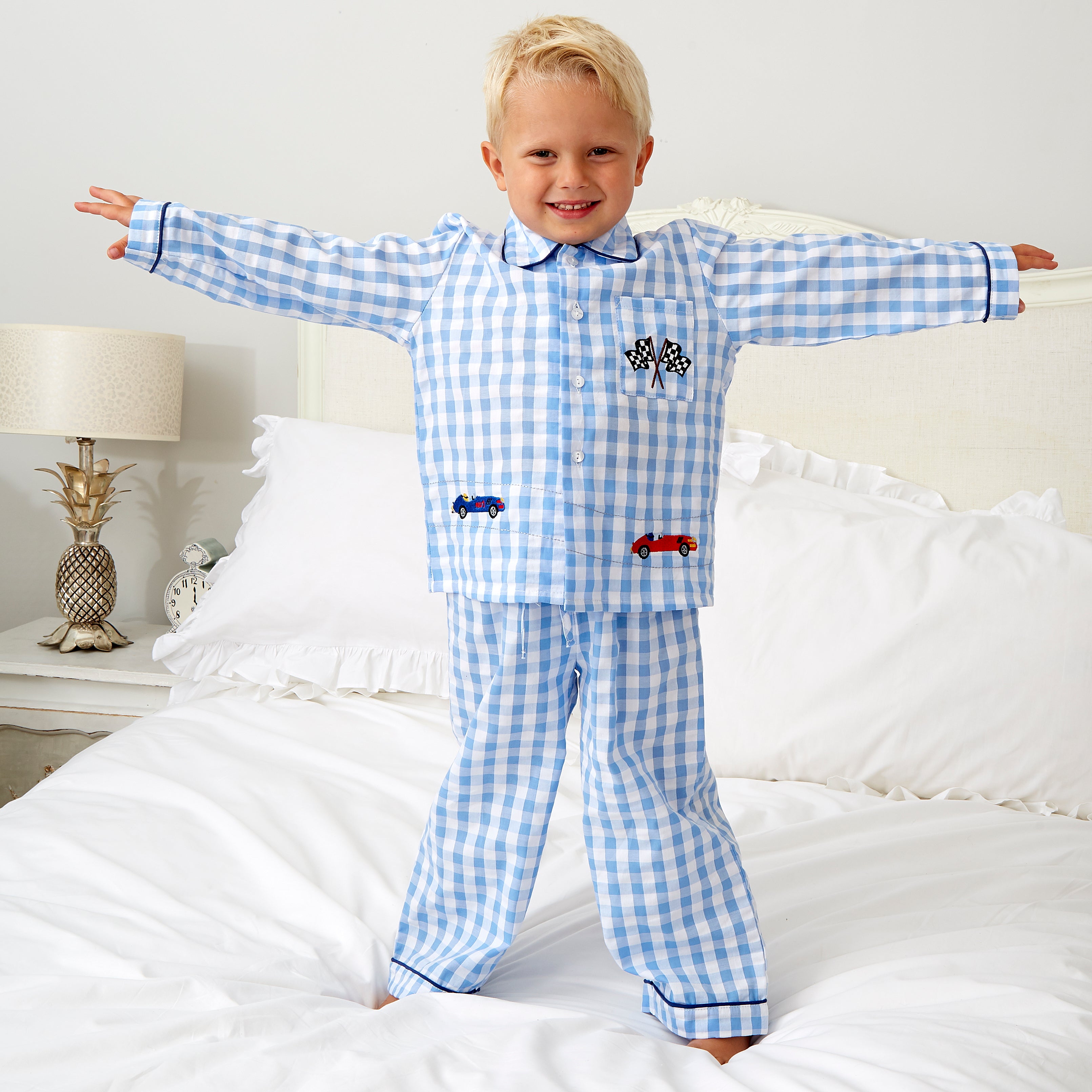 Boy's Cotton Racing Car Checked Pyjamas