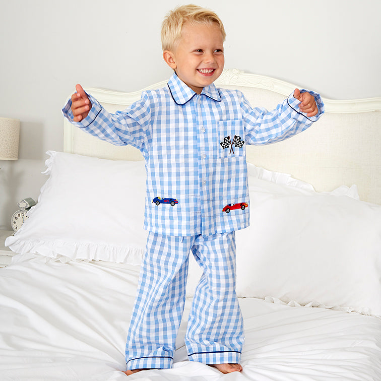 Boy's Cotton Racing Car Checked Pyjamas