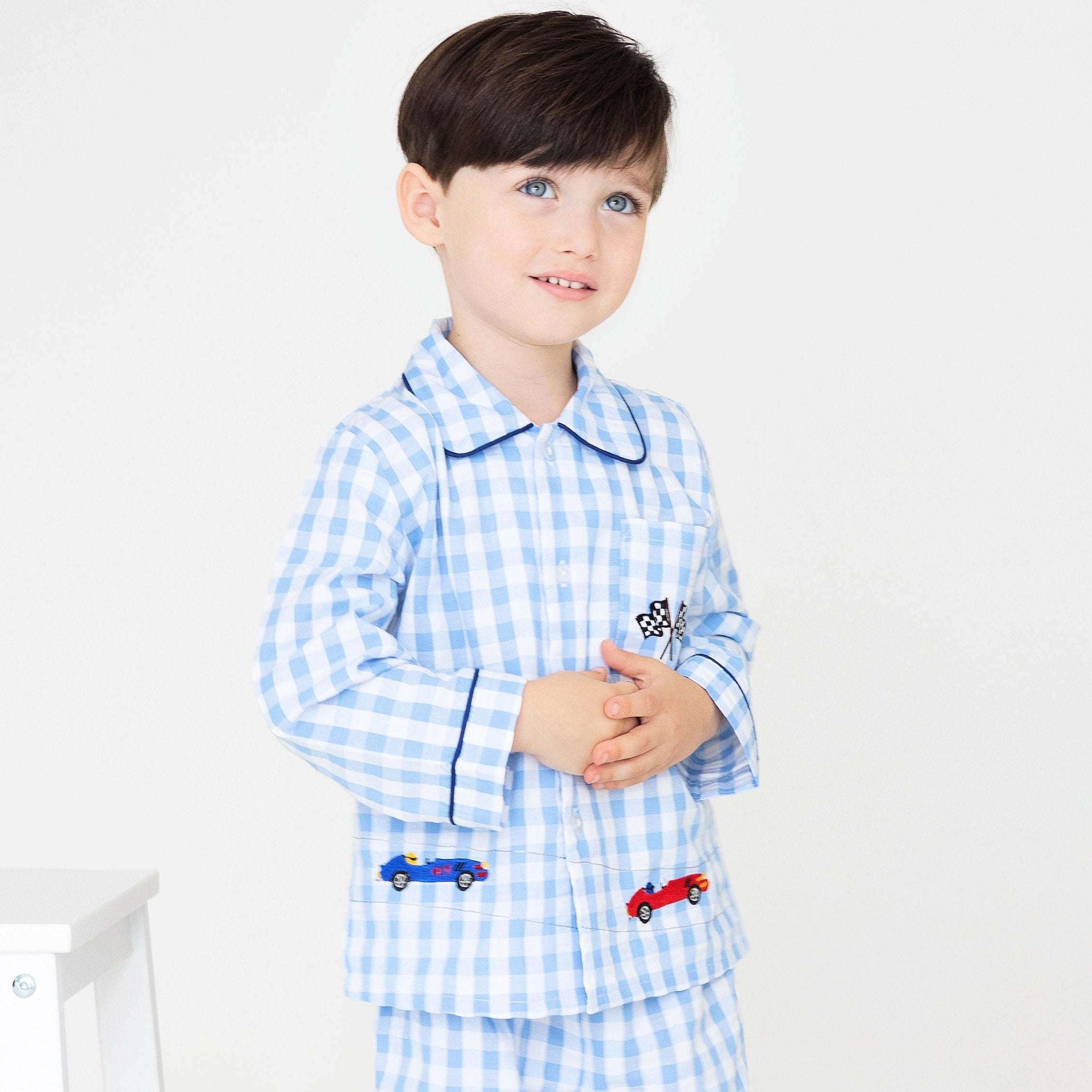 Boy's Cotton Racing Car Checked Pyjamas