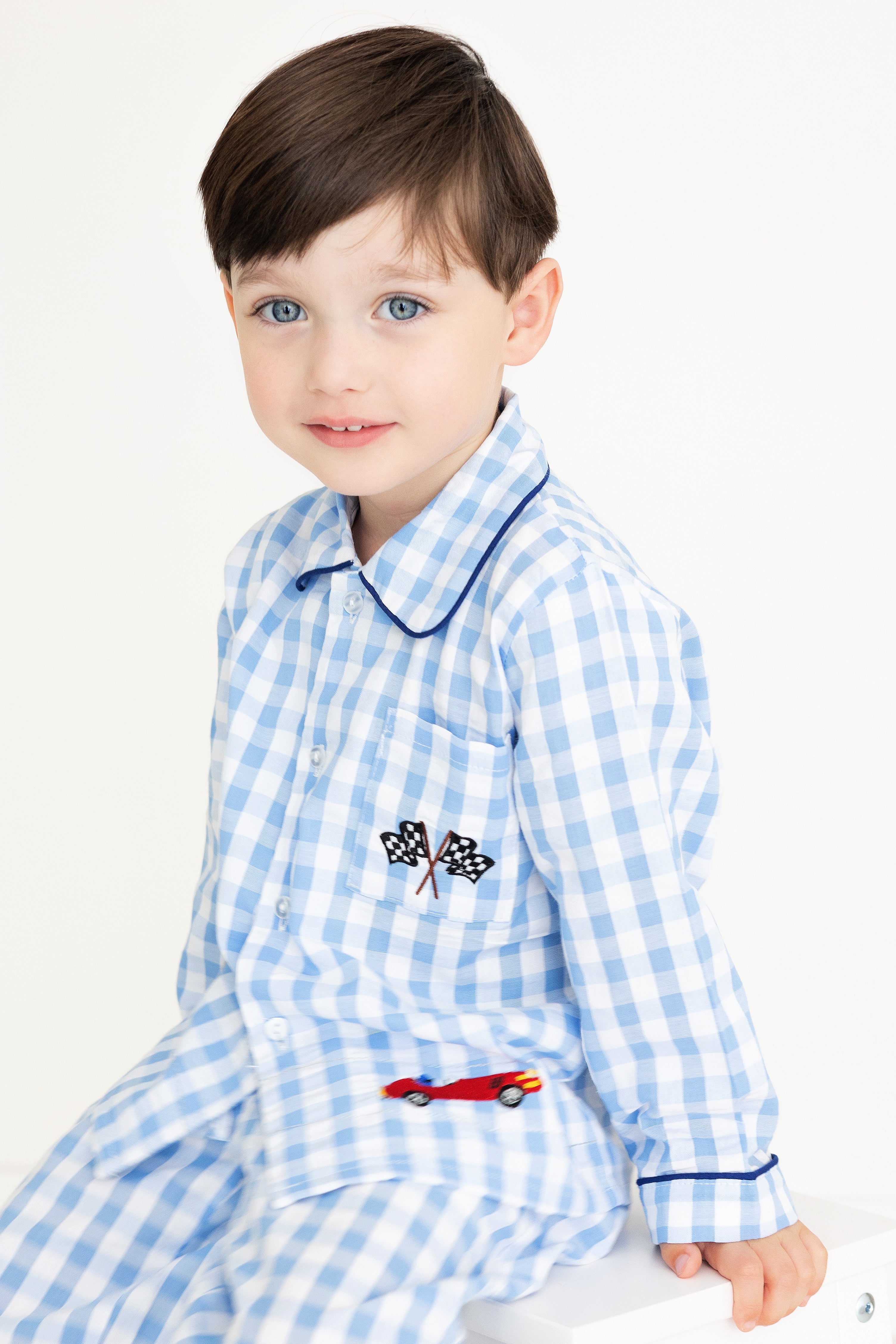 Boy's Cotton Racing Car Checked Pyjamas