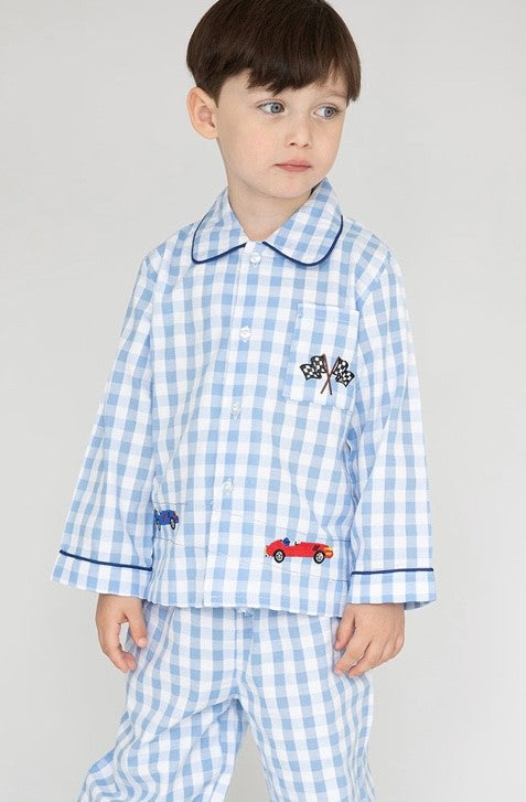 Boy's Cotton Racing Car Checked Pyjamas