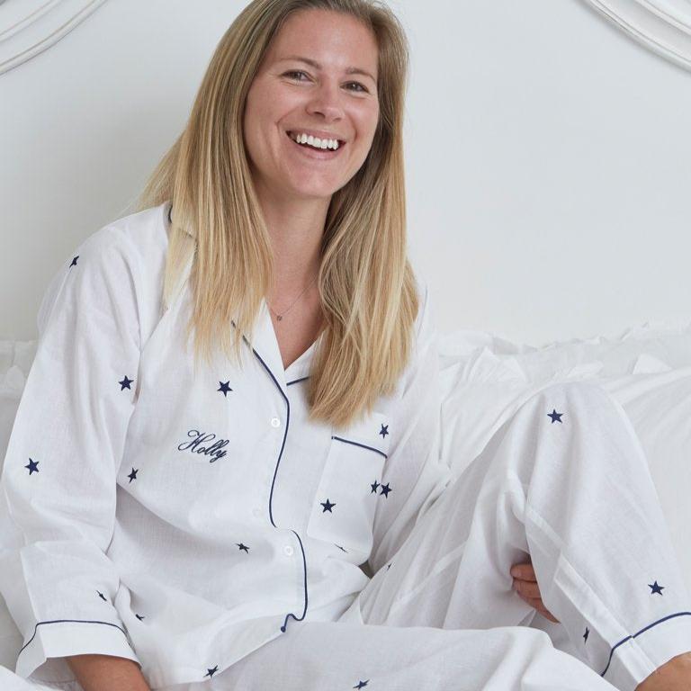 Women's Star Embroidered Cotton Pyjamas