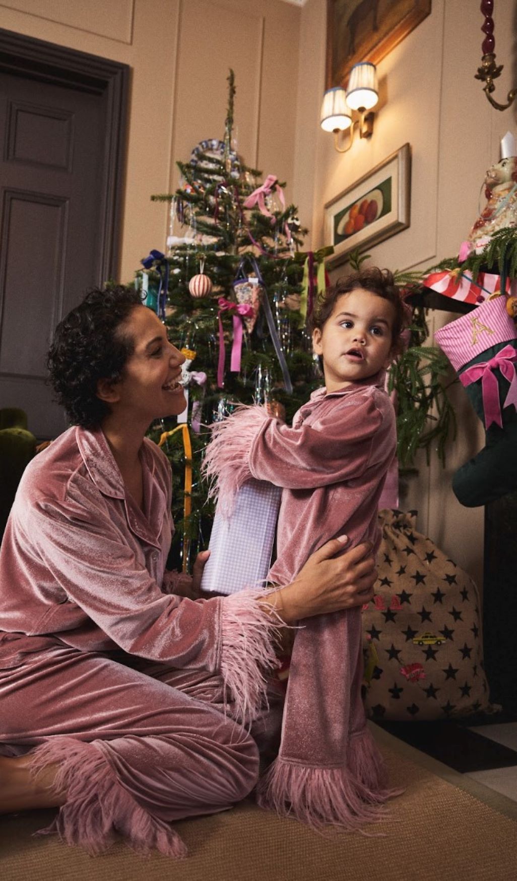 Women's Pink Glitter Feather Pyjamas