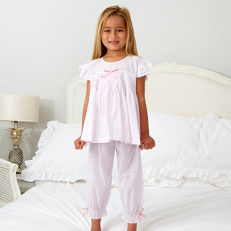 Girl's Pink Lilac Smocked Pyjamas