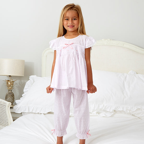 Girl's Pink Lilac Smocked Pyjamas