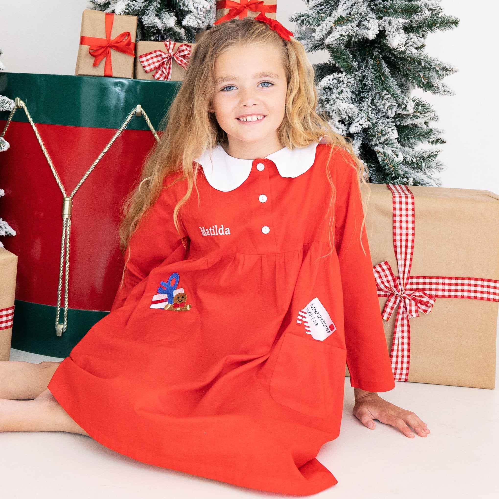 Girl's Christmas Red Cotton Gingerbread Dress