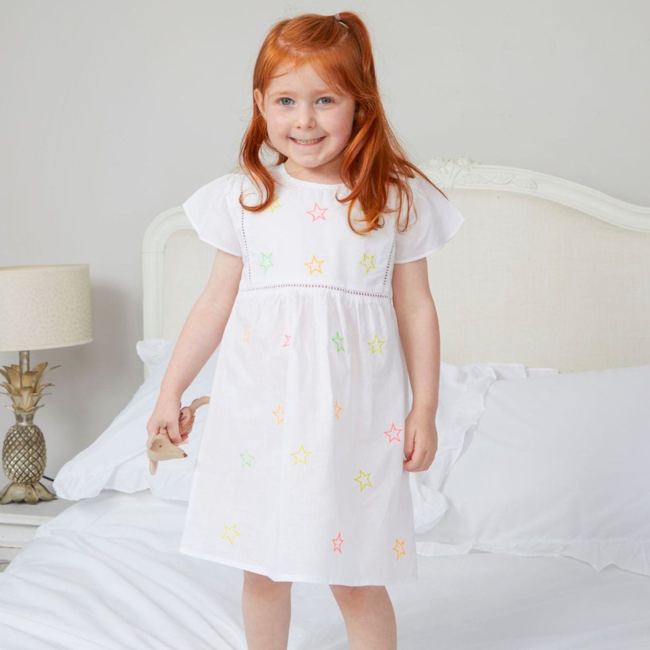 Girl's Neon Stars Cotton Dress
