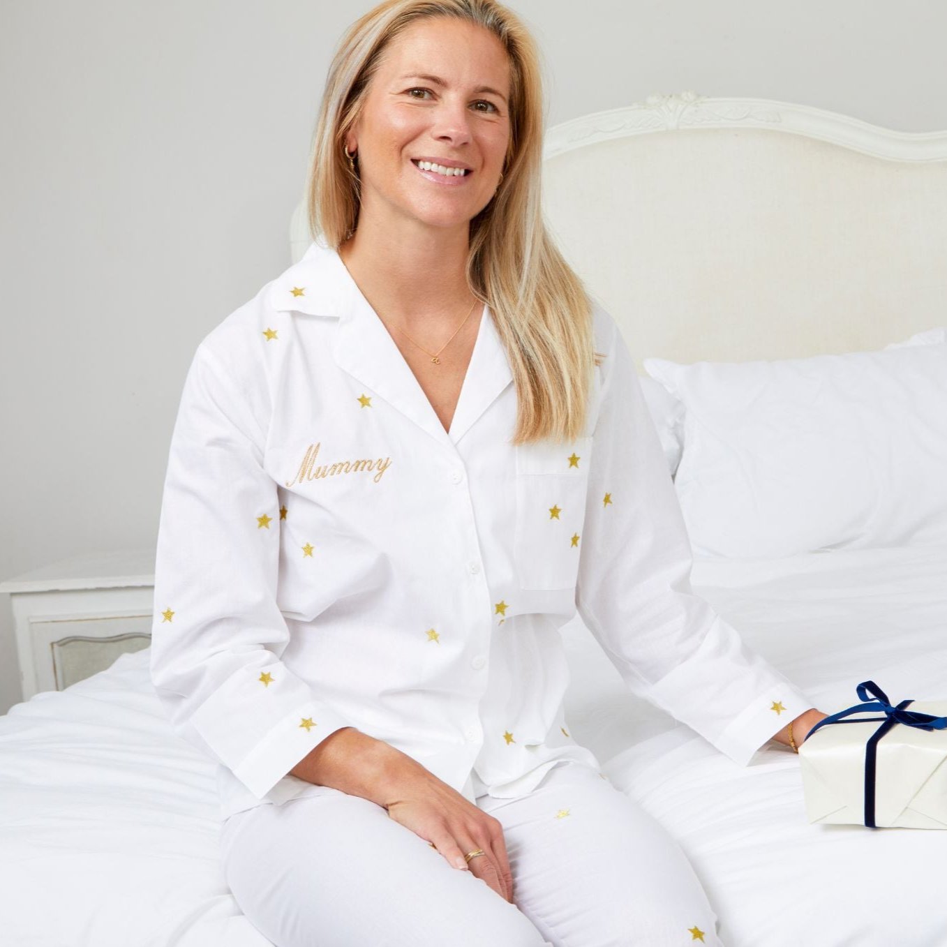 Women's Cotton White and Gold Star Pyjamas