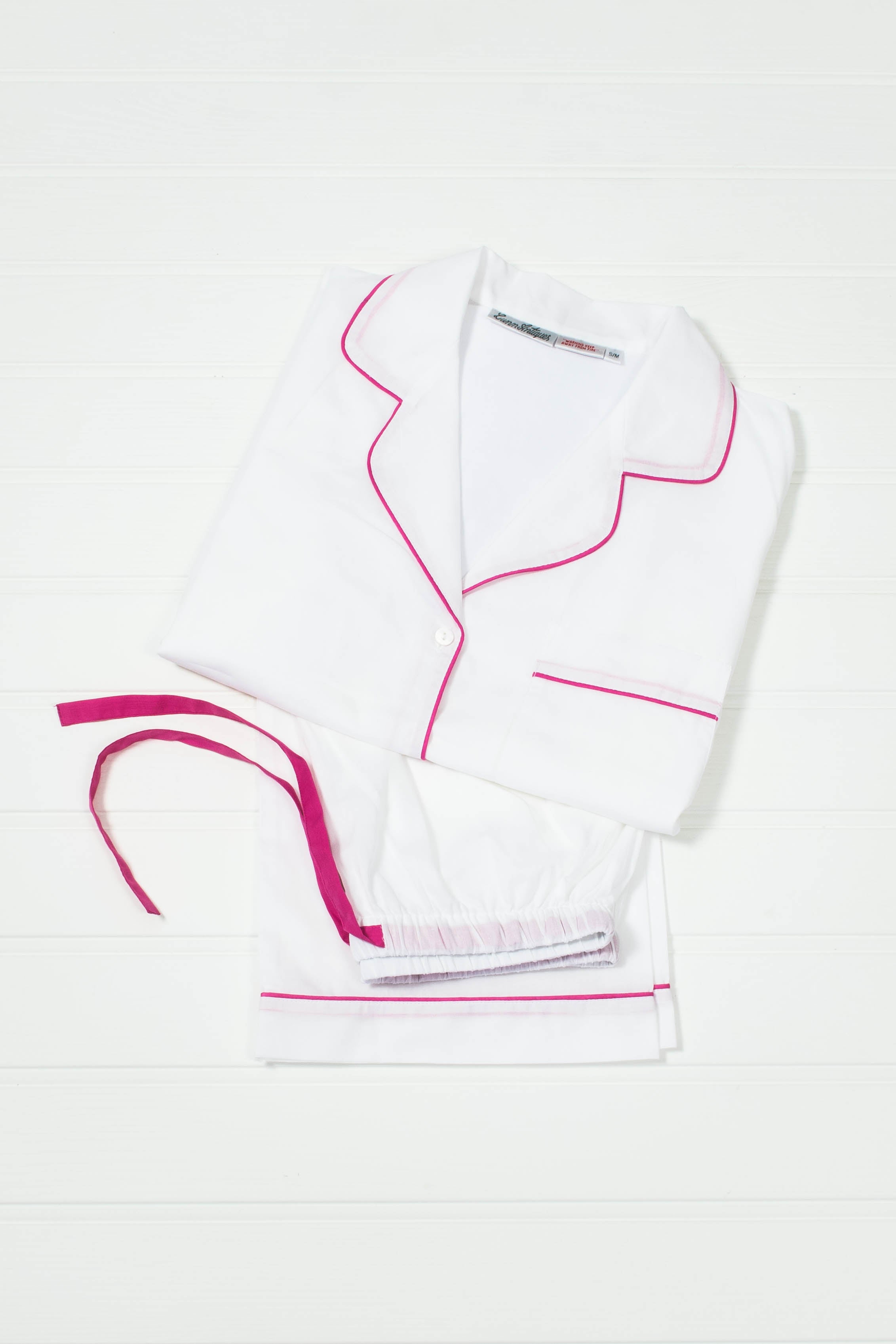 Women's White and Pink Piping Pyjamas