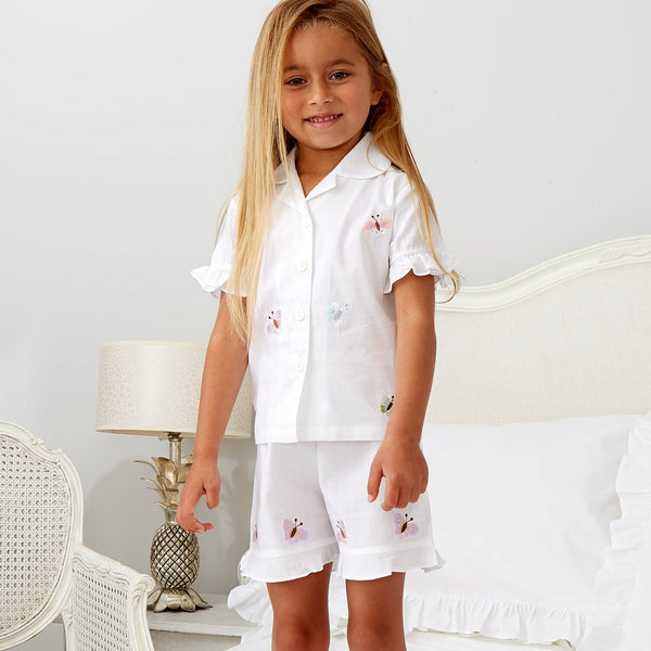 Girl's Cotton Butterfly Embroidered Pyjamas