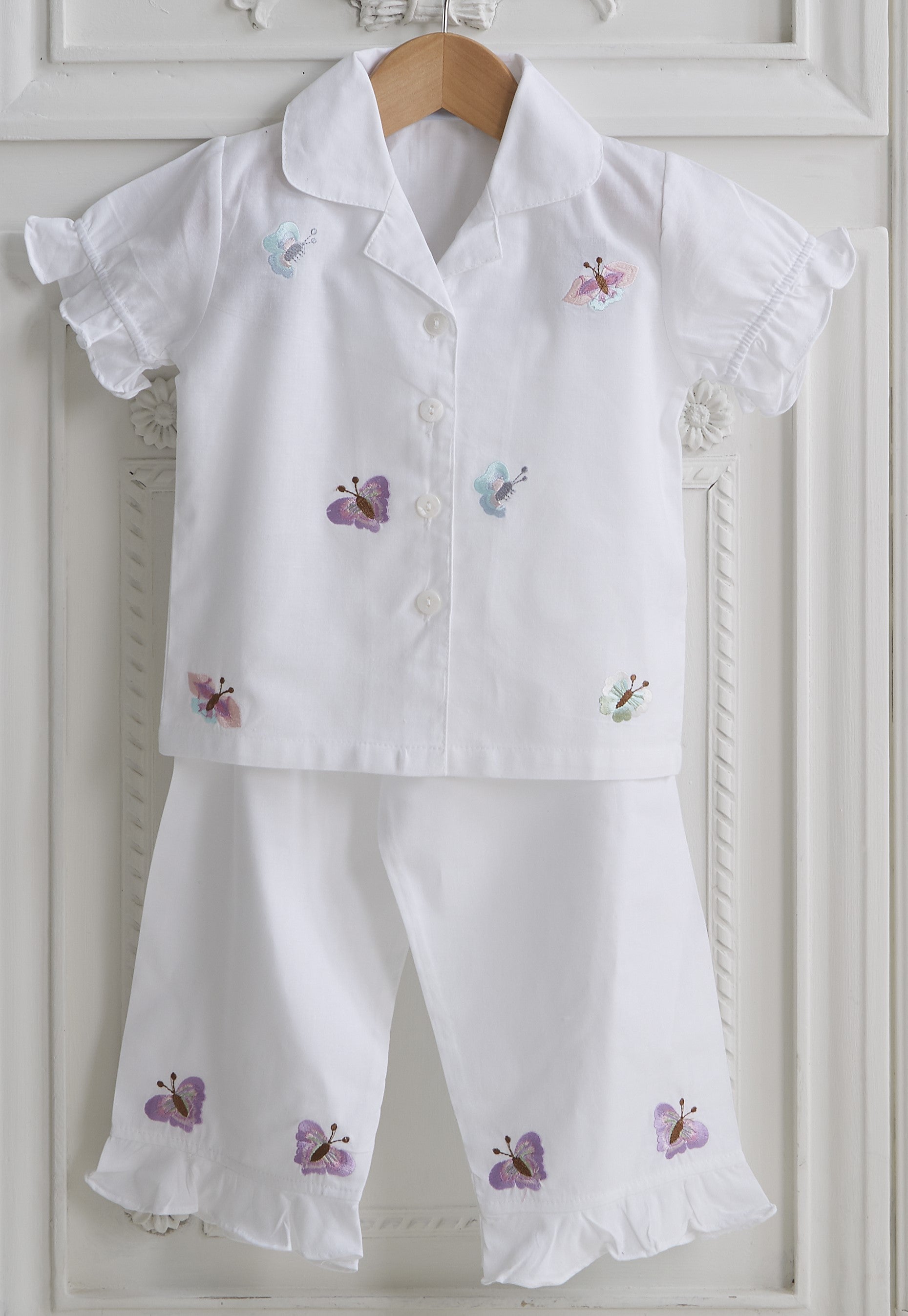 Girl's Cotton Butterfly Embroidered Pyjamas