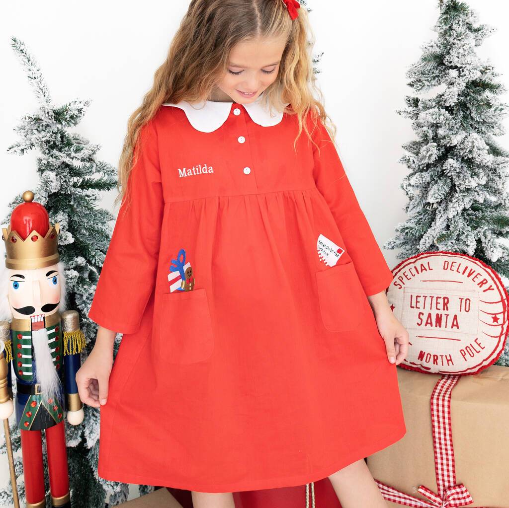 Girl's Christmas Red Cotton Gingerbread Dress