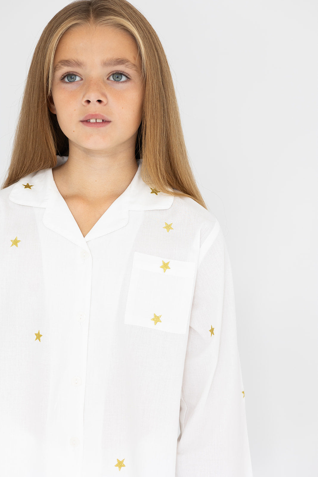Girl's White and Gold Star Embroidered Pyjamas