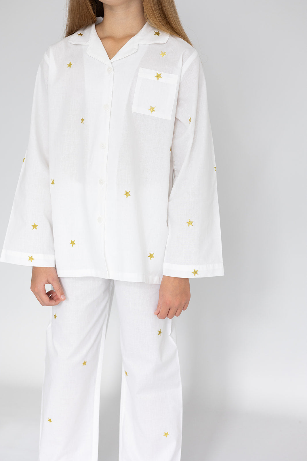 Girl's White and Gold Star Embroidered Pyjamas