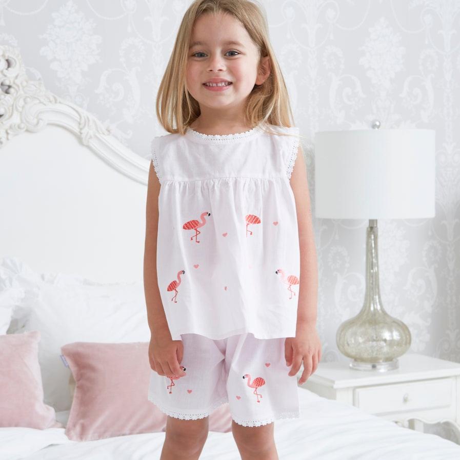 Girl's Pink Flamingo Cotton Pyjamas