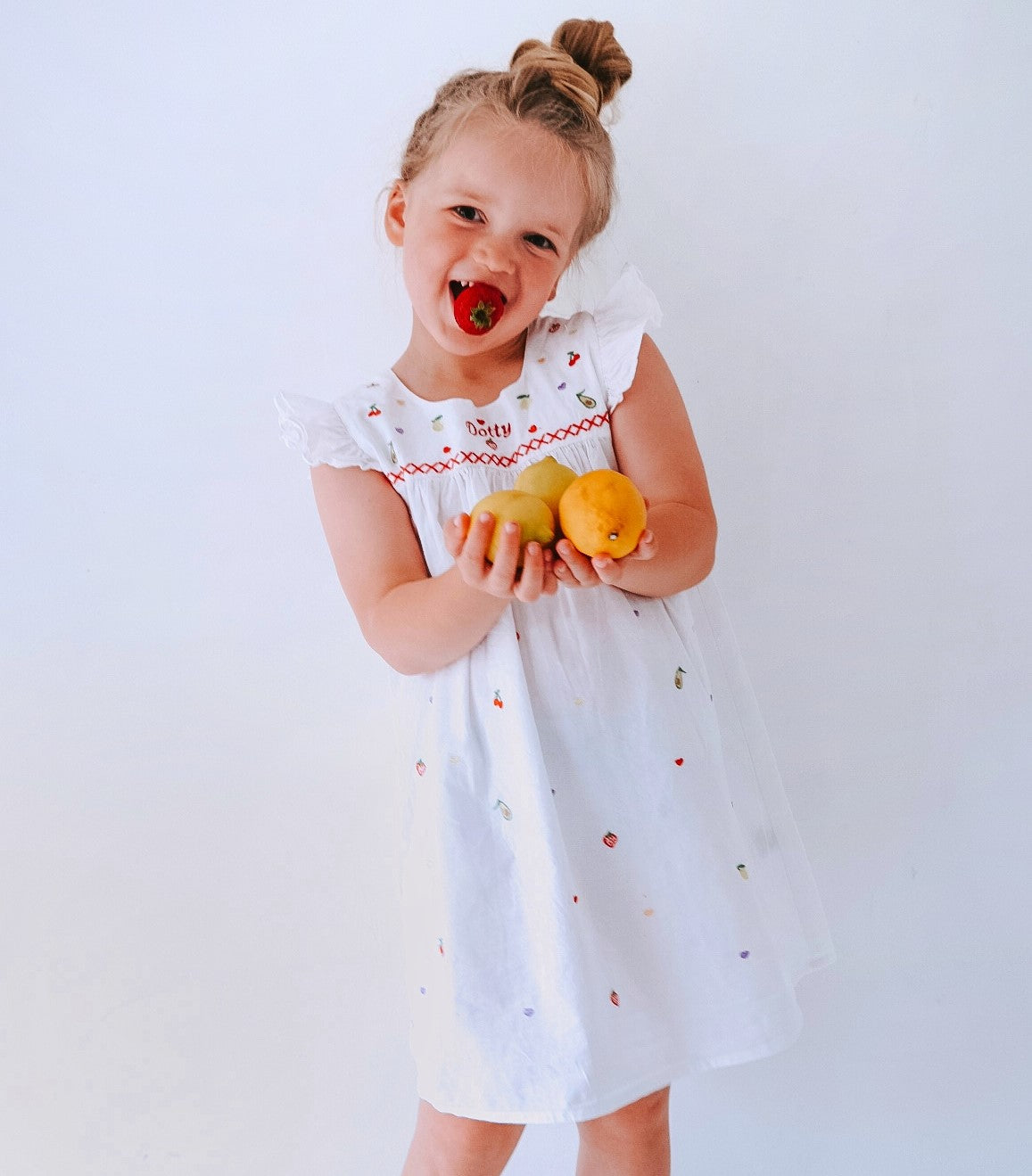 Girl's Cotton Embroidered Fruits Dress
