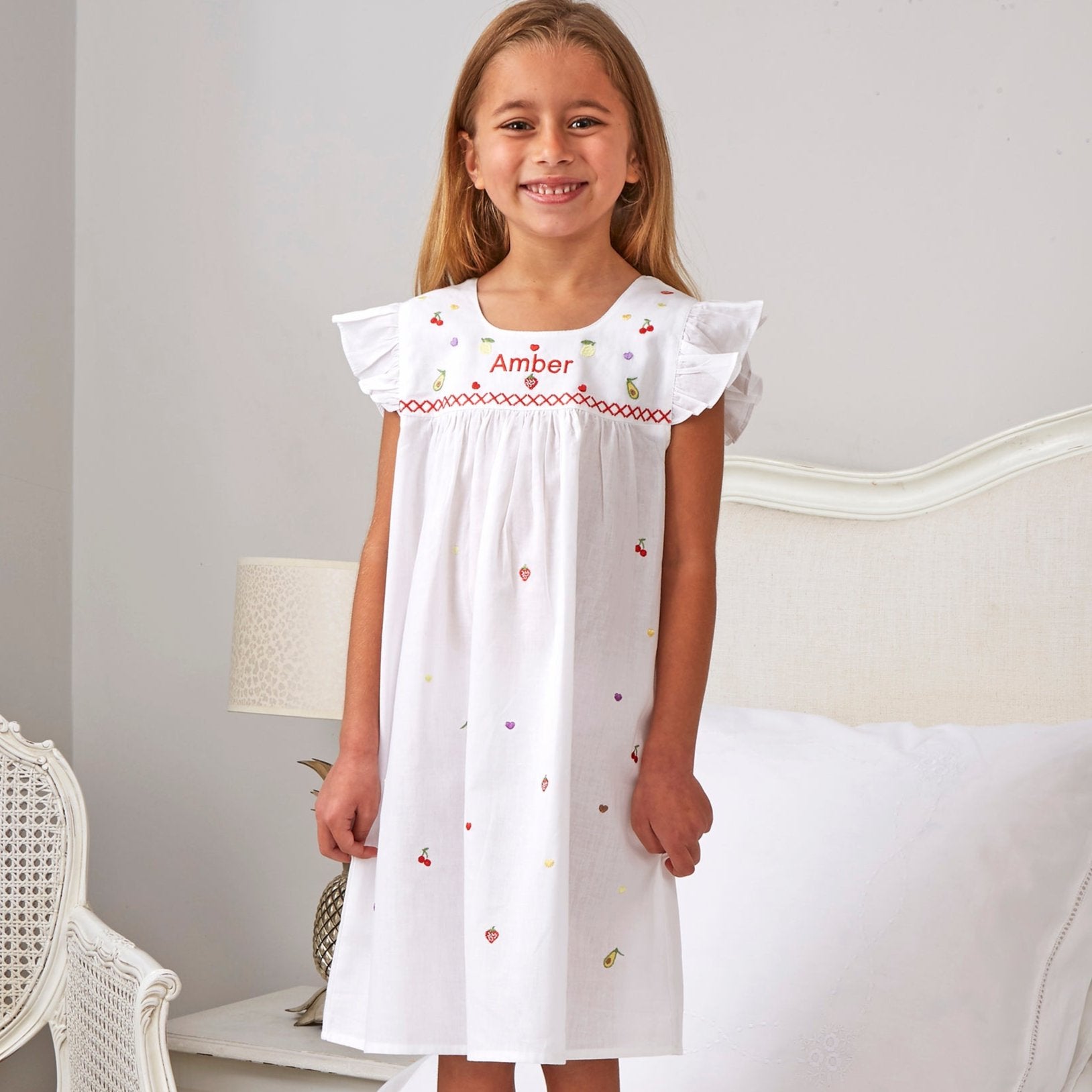 Girl's Cotton Embroidered Fruits Dress