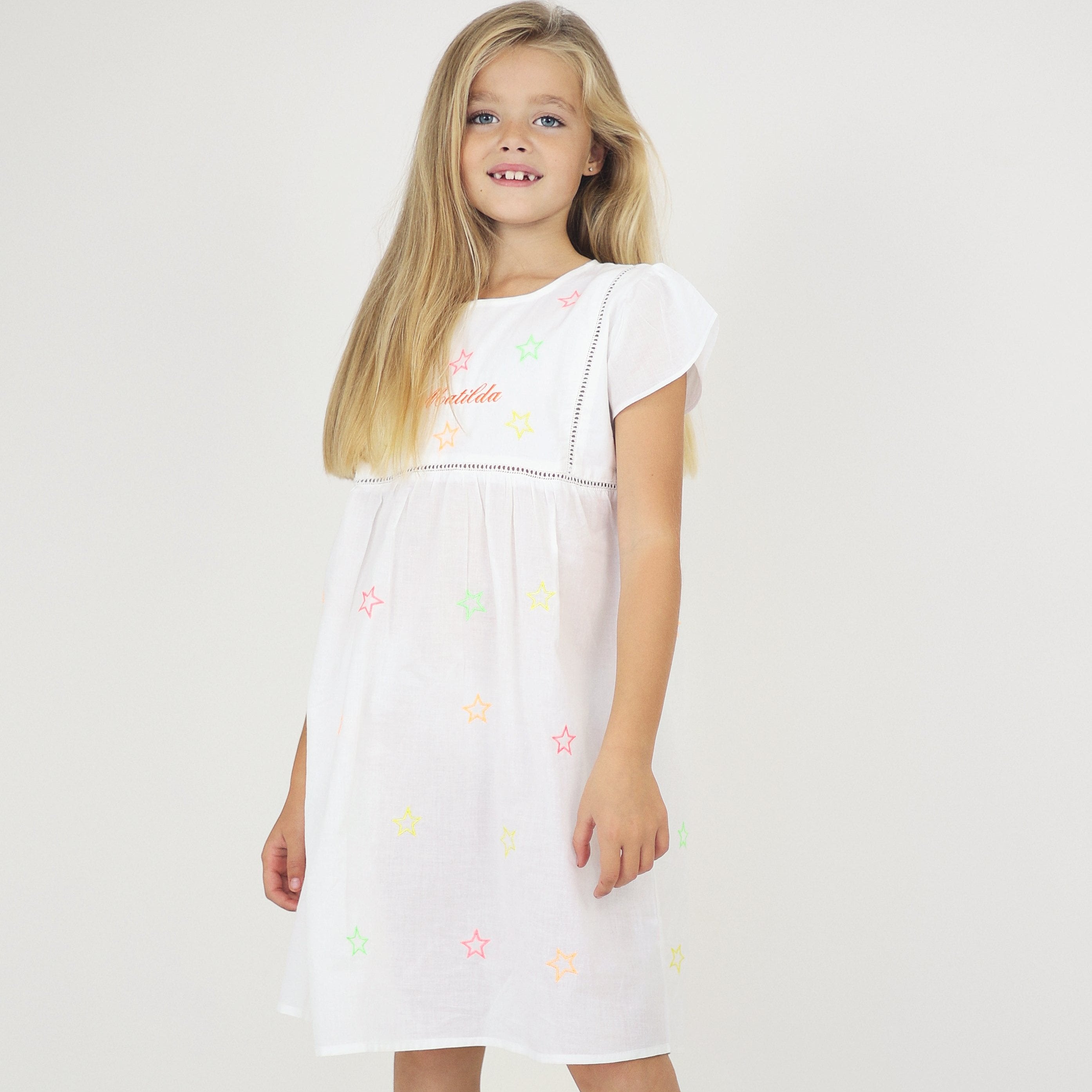 Girl's Neon Stars Cotton Dress