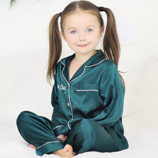 Girl's Emerald Silky Satin Pyjamas