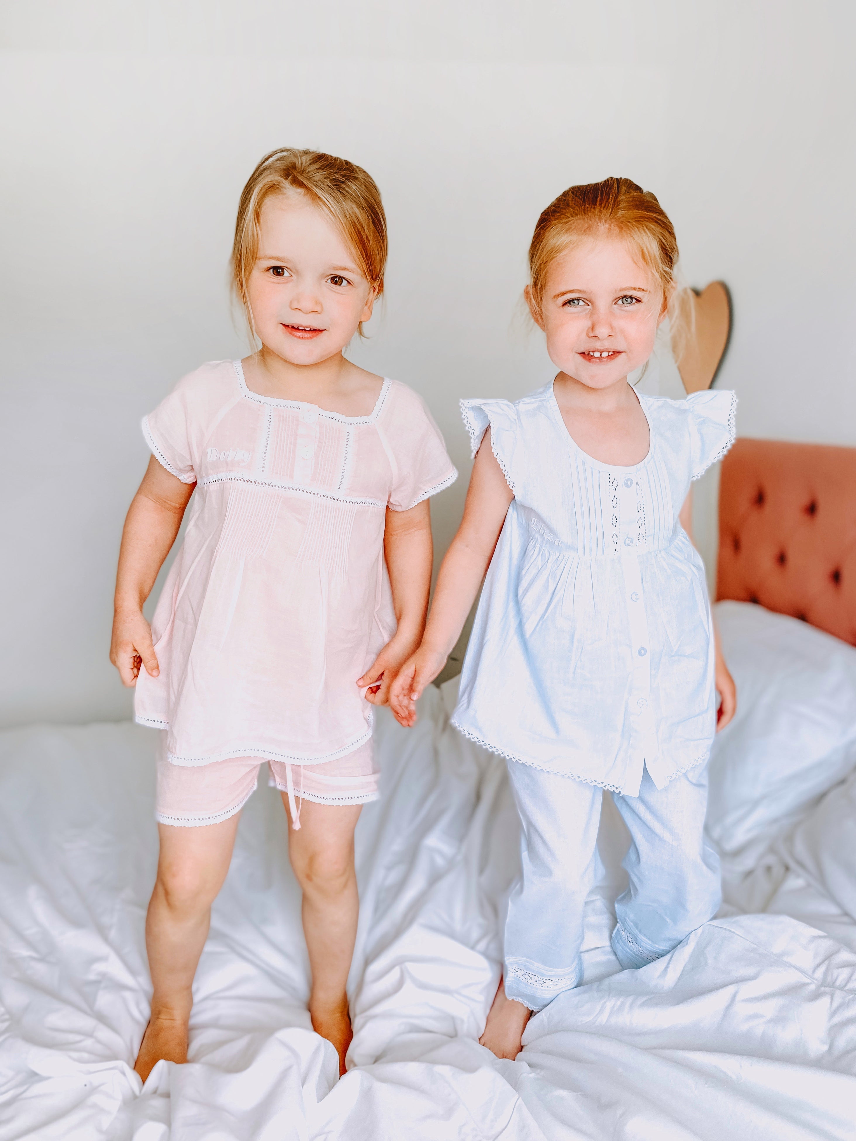 Personalised Short Sleeved Girl's Pink Cotton Pyjamas – Mini Lunn